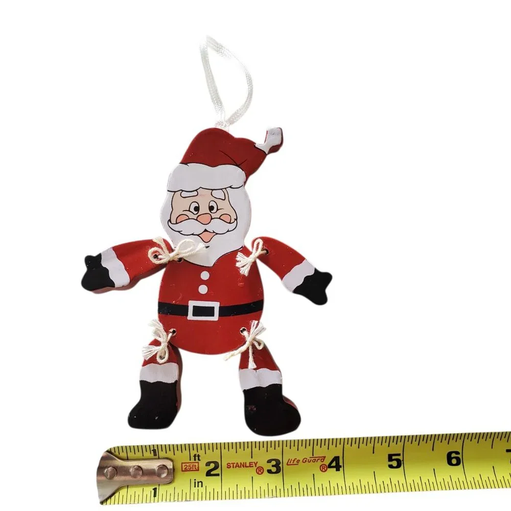 Wood Painted Santa Ornament Retro Vintage Look
